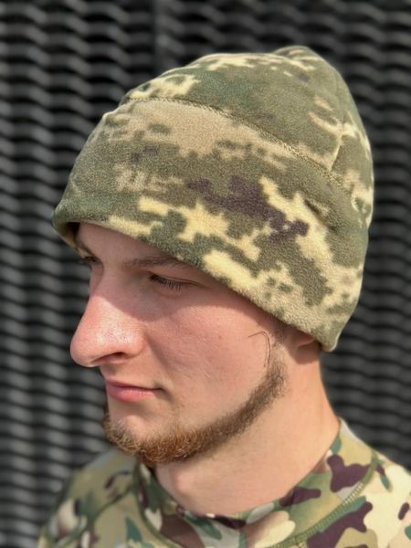 Тактическая теплая флисовая шапка пиксель,шапка для военных пиксель ,теплая зимняя армейская шапка флис