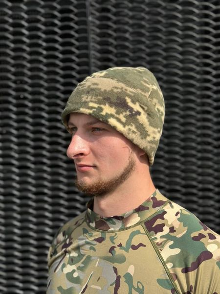 Тактическая теплая флисовая шапка пиксель,шапка для военных пиксель ,теплая зимняя армейская шапка флис
